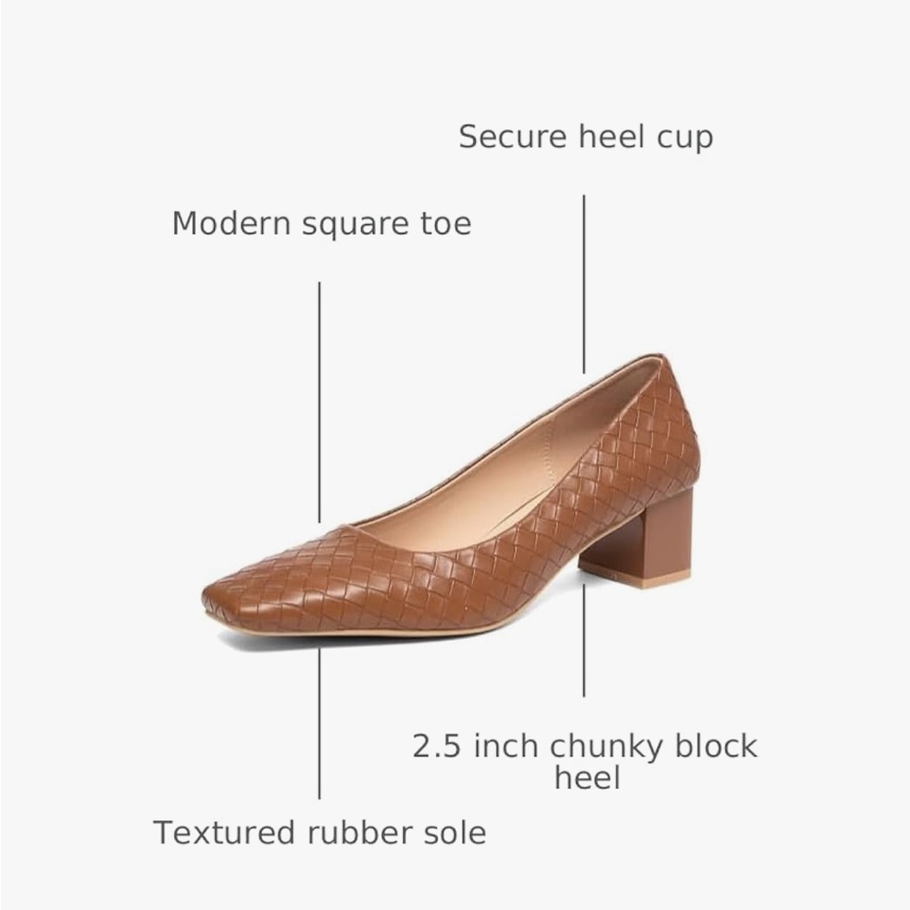 Woven Block Heel Pump in Brown - Picture 2 of 5
